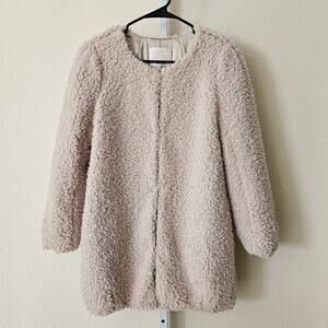 WILFRED Aritzia Women's Cream Loboratoire Fuzzy Teddy Faux Sherpa Coat Sz S
